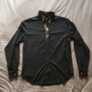 Black Polyester Button-Down